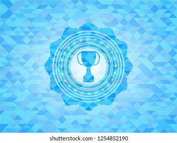trophy icon inside sky blue mosaic emblem