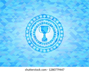 trophy icon inside sky blue emblem with mosaic background