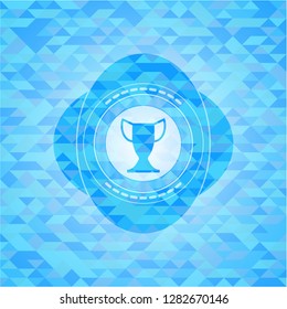 trophy icon inside sky blue emblem with mosaic background