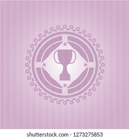 trophy icon inside vintage pink emblem
