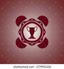 trophy icon inside vintage red emblem. 