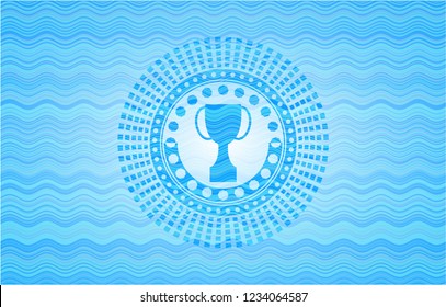 trophy icon inside water emblem.