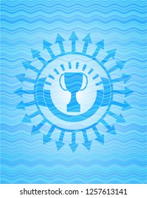 trophy icon inside water emblem.