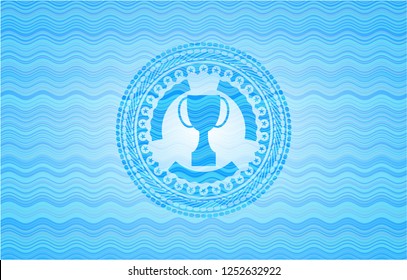 trophy icon inside water representation badge background.