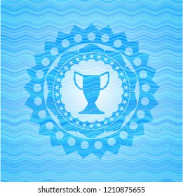 trophy icon inside water wave badge.