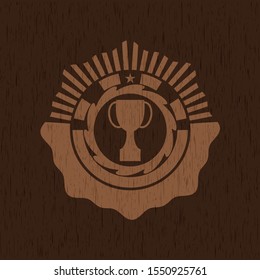 trophy icon inside wood emblem. Vintage.
