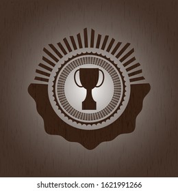 trophy icon inside wood emblem. Vintage.