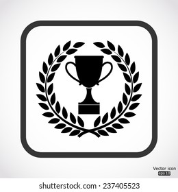 trophy icon in laurel wreath - black vector illustration