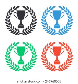 trophy icon in laurel wreath - colored vector illustration