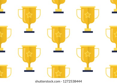 Trophy icon in line style isolated on white background.  Seamless pattern stock vector illustration