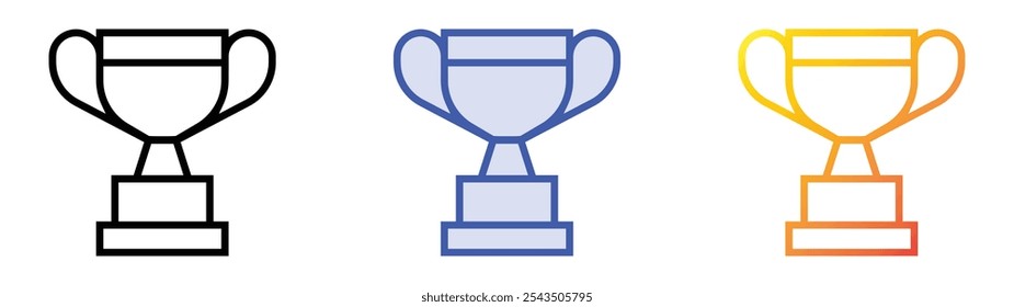 ícone do troféu. Design de estilo linear, preenchimento azul e gradiente isolado em plano de fundo branco