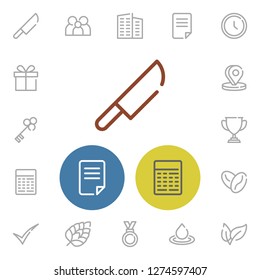 Trophy icon with medal, 3d pin and coffee symbols. Set of lock, cocoa, beer hop icons and arabica bean concept. Editable vector elements for logo app UI design.