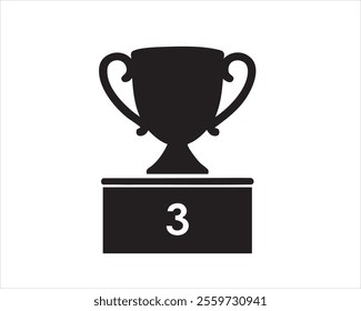 Trophy Icon Number-3- Award, Victory, and Competition Symbol in Black Silhouette