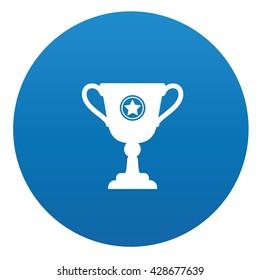 Trophy icon on blue button,vector
