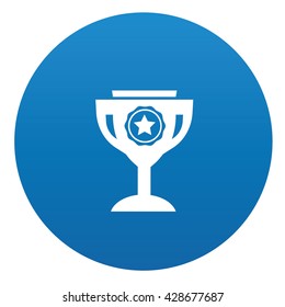 Trophy icon on blue button,vector