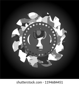 trophy icon on grey camouflaged texture