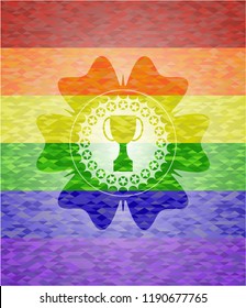 trophy icon on mosaic background with the colors of the LGBT flag
