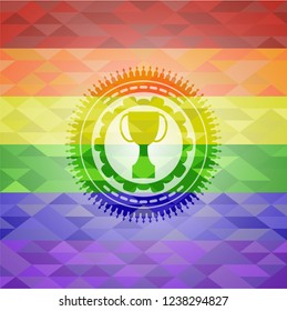 trophy icon on mosaic background with the colors of the LGBT flag