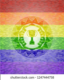 trophy icon on mosaic background with the colors of the LGBT flag