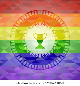 trophy icon on mosaic background with the colors of the LGBT flag