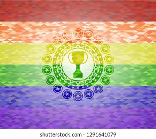 trophy icon on mosaic background with the colors of the LGBT flag