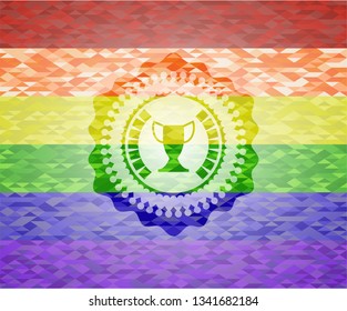 trophy icon on mosaic background with the colors of the LGBT flag