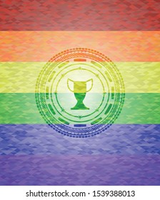 trophy icon on mosaic background with the colors of the LGBT flag