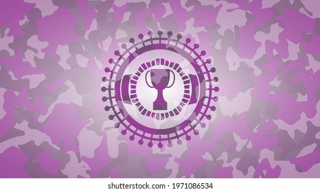 trophy icon on pink and purple camo texture. 