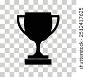 Trophy icon on transparent. Trophy cup sign. Champion cup winner trophy award symbol. Black silhouette of trophy cup logo. flat style.