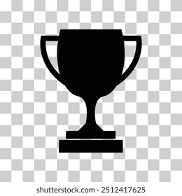 Trophy icon on transparent. Trophy cup sign. Champion cup winner trophy award symbol. Black silhouette of trophy cup logo. flat style.