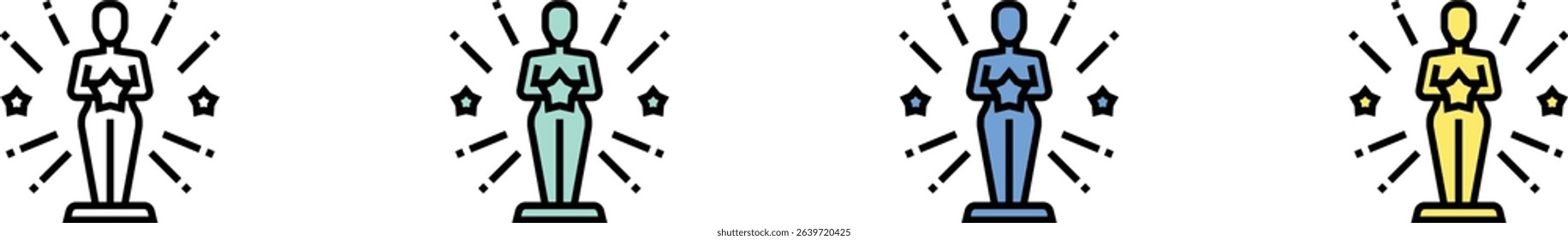 trophy icon. Outline, Green, Blue and Yellow Style Design Isolated On White Background