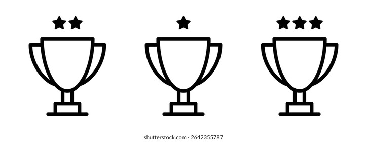 Trophy icon in outline style representing achievement, winner status, award, success, or championship recognition.
