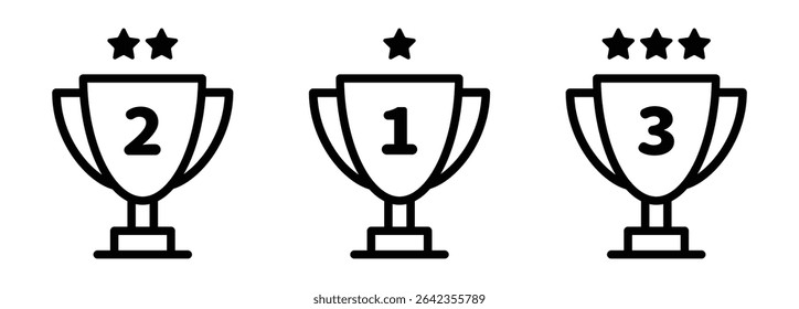 Trophy icon in outline style representing achievement, winner status, award, success, or championship recognition.
