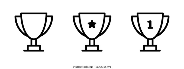 Trophy icon in outline style representing achievement, winner status, award, success, or championship recognition.
