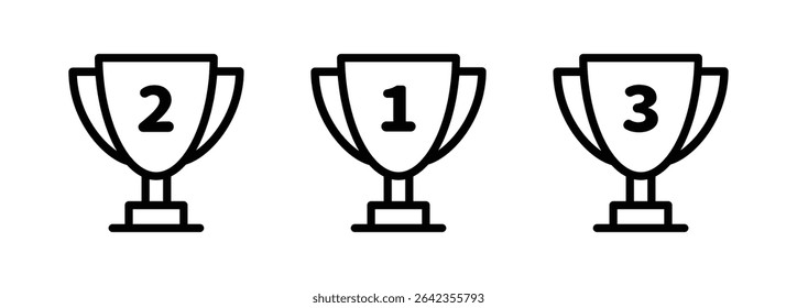 Trophy icon in outline style representing achievement, winner status, award, success, or championship recognition.
