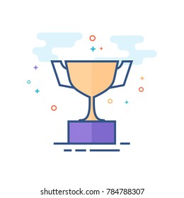 Trophy icon in outlined flat color style. Vector illustration.