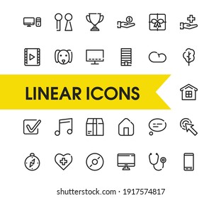 Trophy icon with package, click here and tree symbols. Set of house, home, medical icons and box concept. Editable vector elements for logo app UI design.