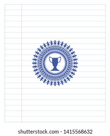 trophy icon with pen strokes. Blue ink. Vector Illustration. Detailed.