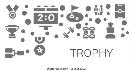 trophy icon set. 11 filled trophy icons.  Collection Of - Medal, Scoreboard, Trophy, Sport, Competition, Kneepad, Golf, Table football, Award, Football icons