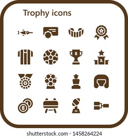 trophy icon set. 16 filled trophy icons.  Collection Of - Swordfish, Reward, Gum shield, Winner, Referee, Football, Trophy, Podium, Medal, Award, Boxing helmet, Billiards, Buck