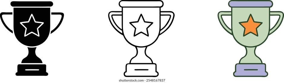 Conjunto de iconos de trofeo, negro, blanco, verde
