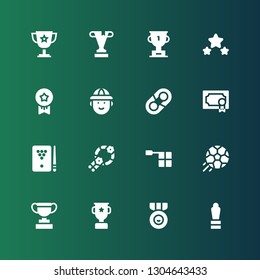 trophy icon set. Collection of 16 filled trophy icons included Award, Medal, Trophy, Football, Offside, Wreath, Billiard, Hugh, Hunter, Medals