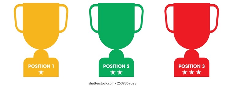 Trophy icon set. símbolo da taça de troféu com primeiro, segundo e terceiro lugares. sinal de prêmio para app, ilustração vetorial.