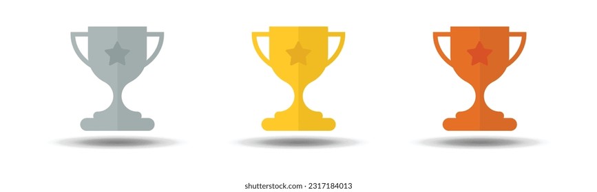 Trophy icon set ,Gold,silver and bronze trophy icon, Cup winner trophy award in flat style