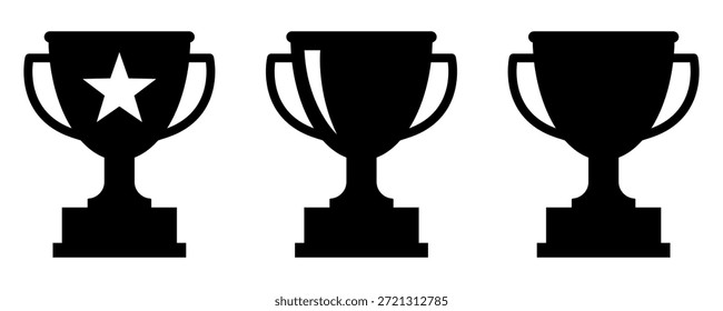 Conjunto de iconos de trofeo. Iconos de trofeo, copa, ganador, victoria, medalla, premio, primer lugar, campeón, héroe, éxito, estrella, etiqueta, emblema, logotipo, insignia, Web. Ilustración vectorial.