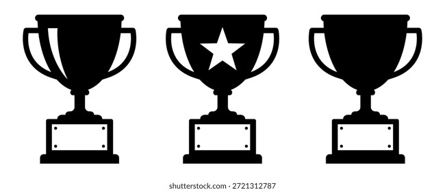 Conjunto de iconos de trofeo. Iconos de trofeo, copa, ganador, victoria, medalla, premio, primer lugar, campeón, héroe, éxito, estrella, etiqueta, emblema, logotipo, insignia, Web. Ilustración vectorial.