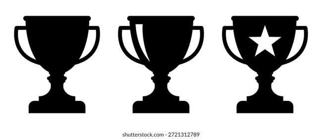 Conjunto de iconos de trofeo. Iconos de trofeo, copa, ganador, victoria, medalla, premio, primer lugar, campeón, héroe, éxito, estrella, etiqueta, emblema, logotipo, insignia, Web. Ilustración vectorial.