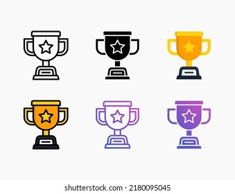 Trophy icon set with line, outline, flat, filled, glyph, color, gradient. Editable stroke and pixel perfect. Can be used for digital product, presentation, print design and more.