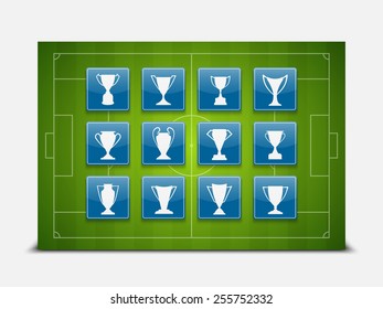 trophy icon set with soccer field,vector 