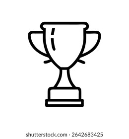 Trophy Icon in Silhouette Style with Bold Black Line Art on White Background Representing Victory, Achievement, Award Recognition, and Success in Competitions, Sports, Business, and Academic Events


